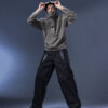 202504051093 Evolution – Membranous Wing Paneled Wide Denim(black/Leather Spliced)